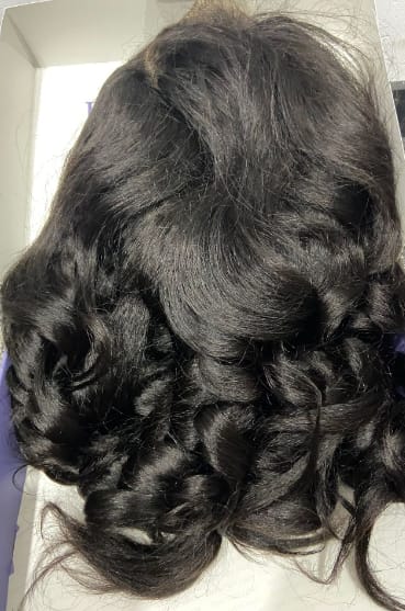 Customer photo review of Wavymy C-Part Wavy Wig Wear & Go 9x6 Glueless Lace Wig Virgin Braid Hair Kinky Straight Texture Loose Wave Wig 300% Density