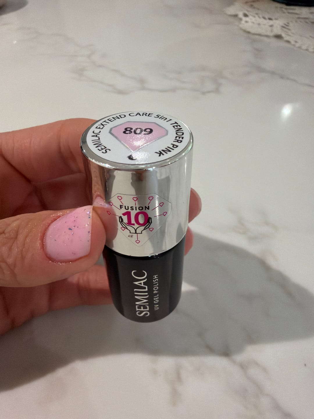 Customer photo review of Semilac Extend Care 5in1 809 Tender Pink 7ml - Builder Gel in a Bottle