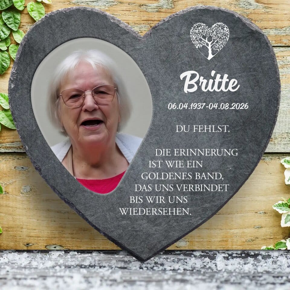 Customer photo review of Unvergessen - Personalisiertes Schieferherz für geliebte Verstorbene zum Andenken
