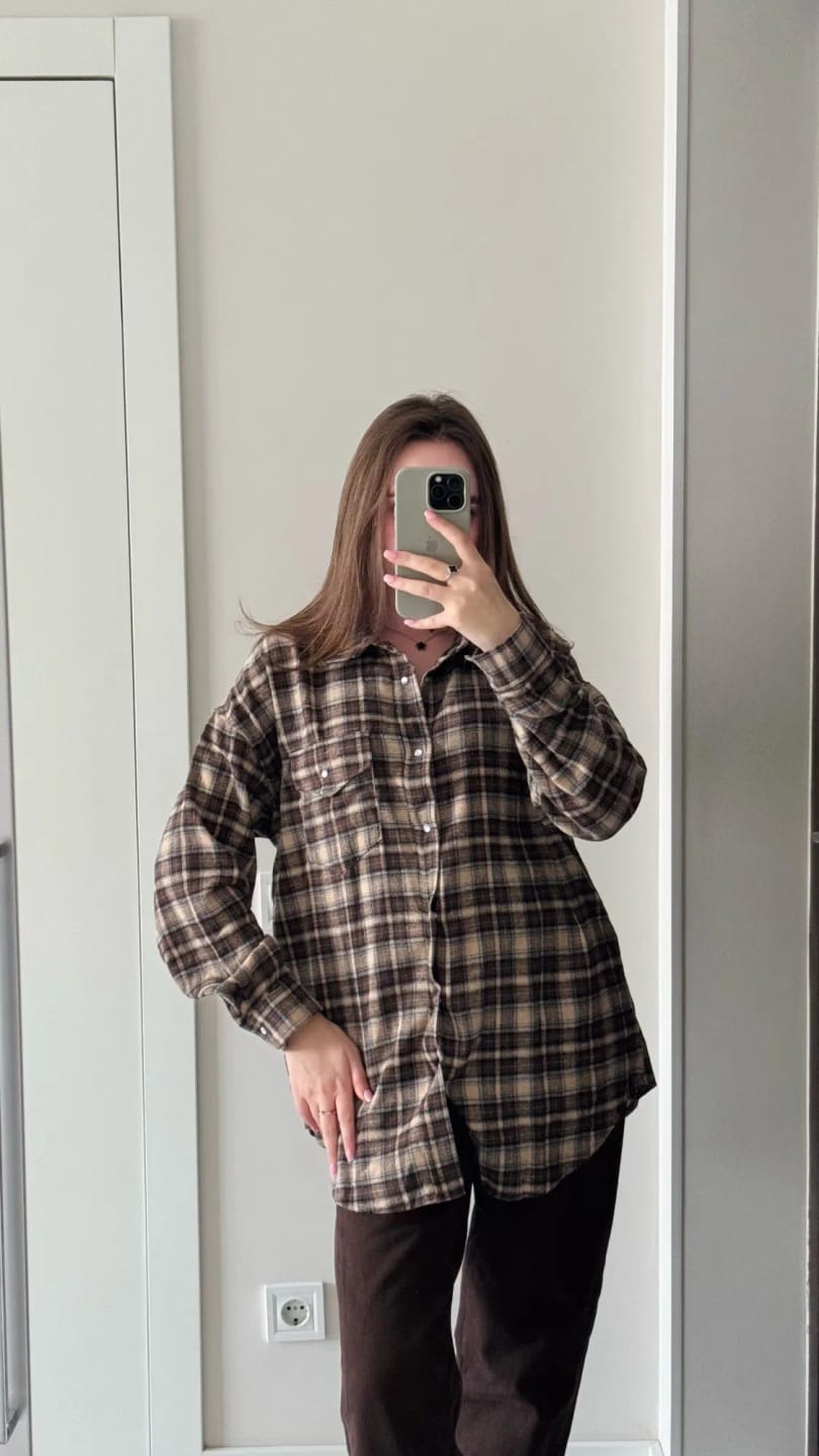 Customer photo review of Melissa Oversized Plaid Shirt