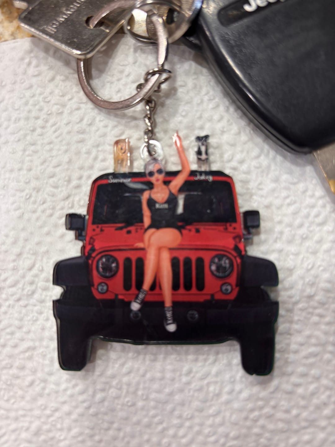 Customer photo review of Personalized A Girl With Off-Road Car And Dog Keychain Gift For Journey Girls