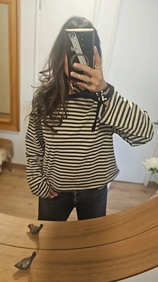 Customer photo review of Vivien Striped Oversized Knit Sweater