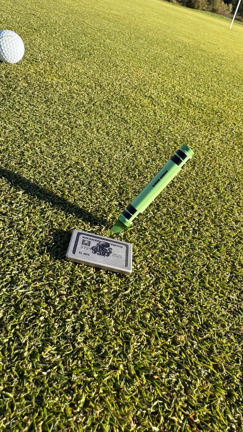 Customer photo review of The Silver Kraken Express Ball Marker | Kraken Titanium Golf Ball Marker