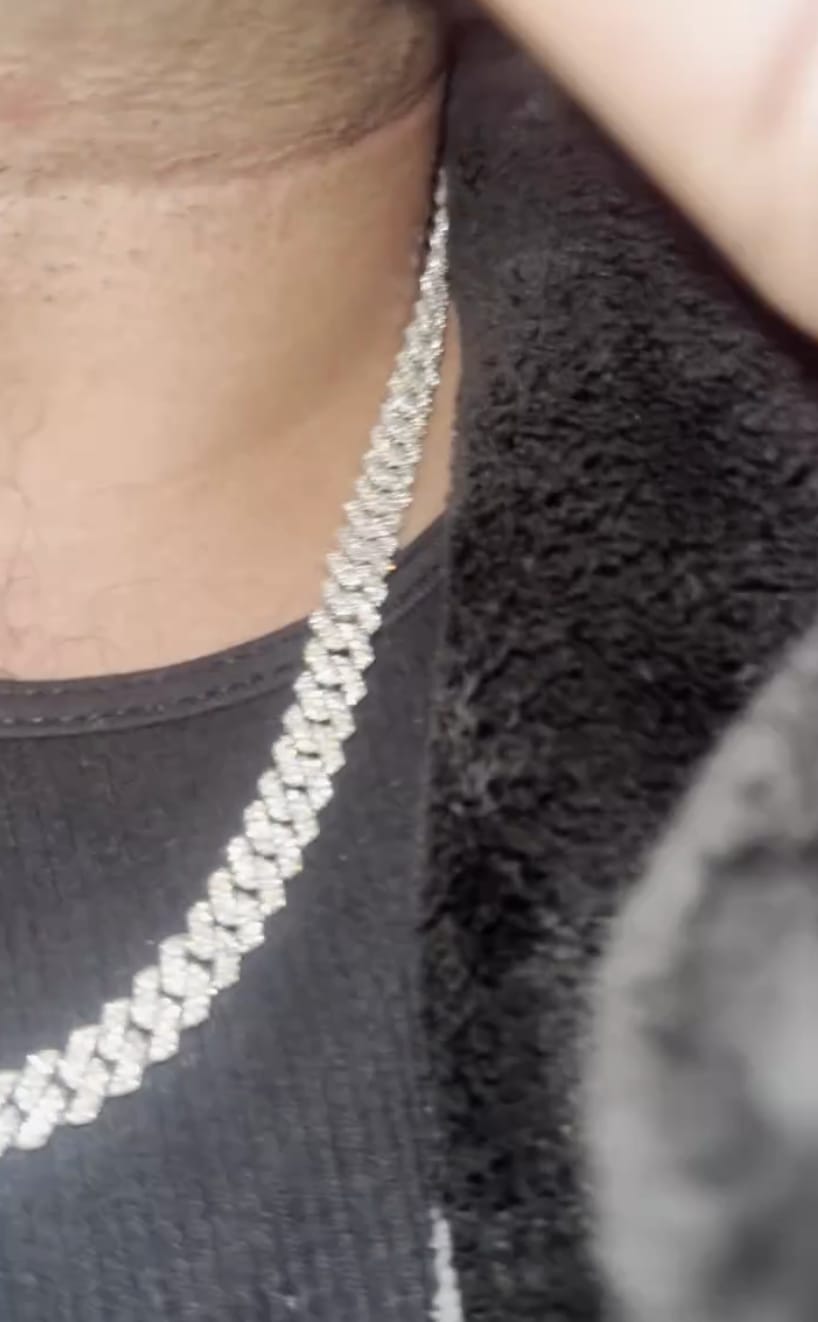 Customer photo review of Sterling Silver 8MM Moissanite Diamond Cuban Chain Necklace