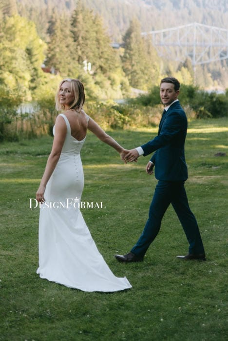 Customer photo review of Custom Corset Ivory Crepe Basque Waist Bridal Gown