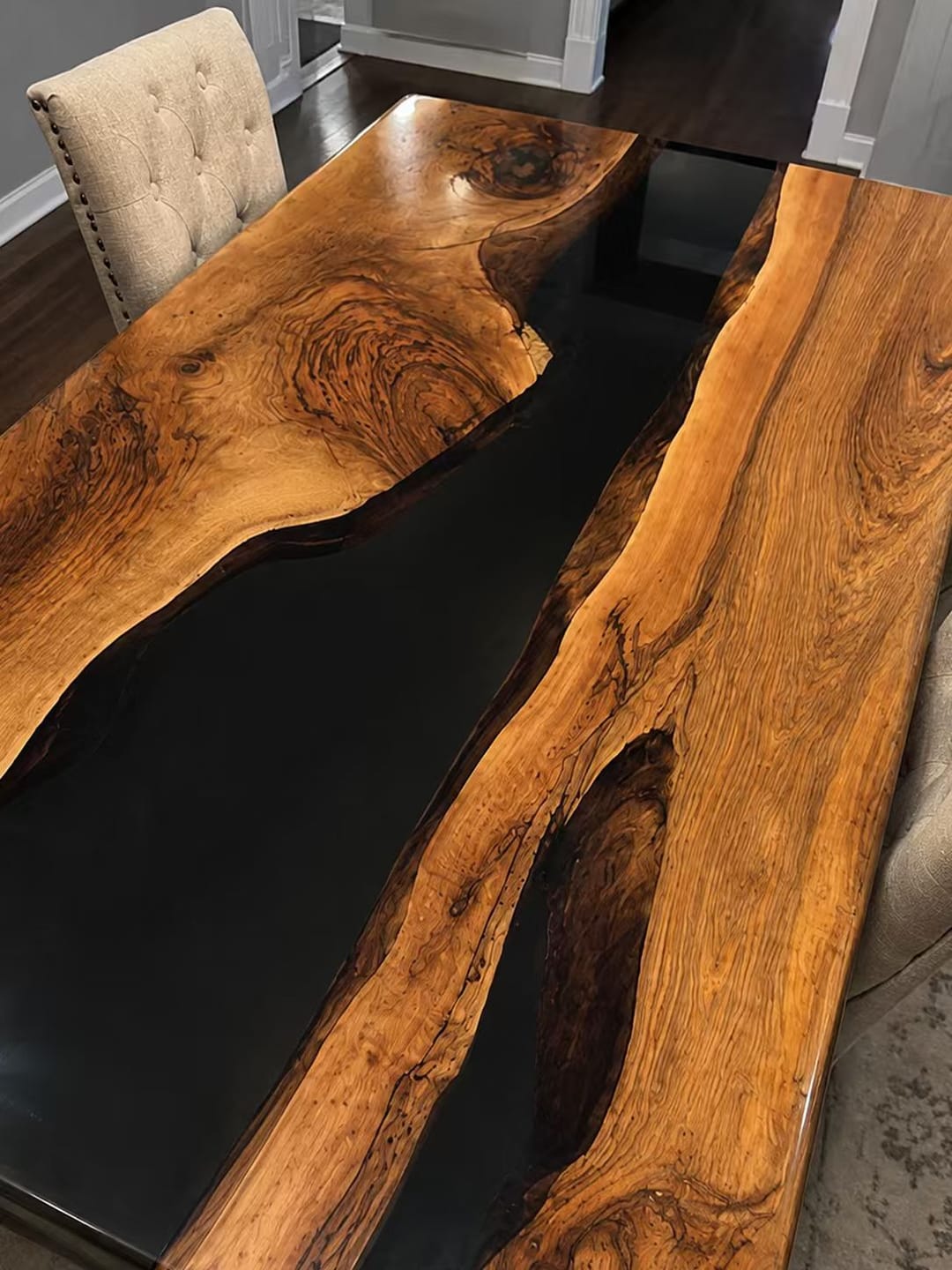 Customer photo review of Walnut with Black Epoxy Resin Dining Table