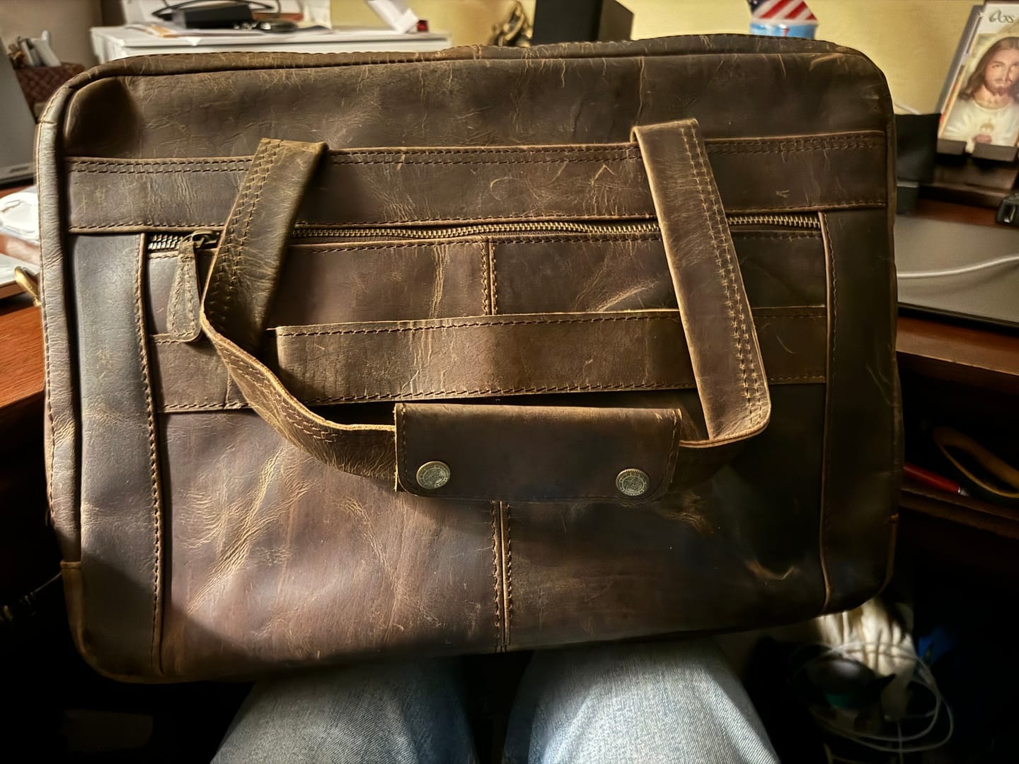 Customer photo review of Winston | Vintage Leather Laptop Briefcase