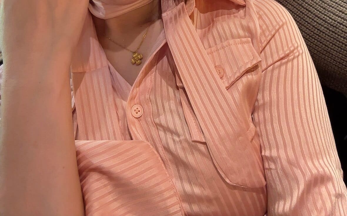 Customer photo review of VATTY™ Women's Pink Satin Striped Long-Sleeve Shirt