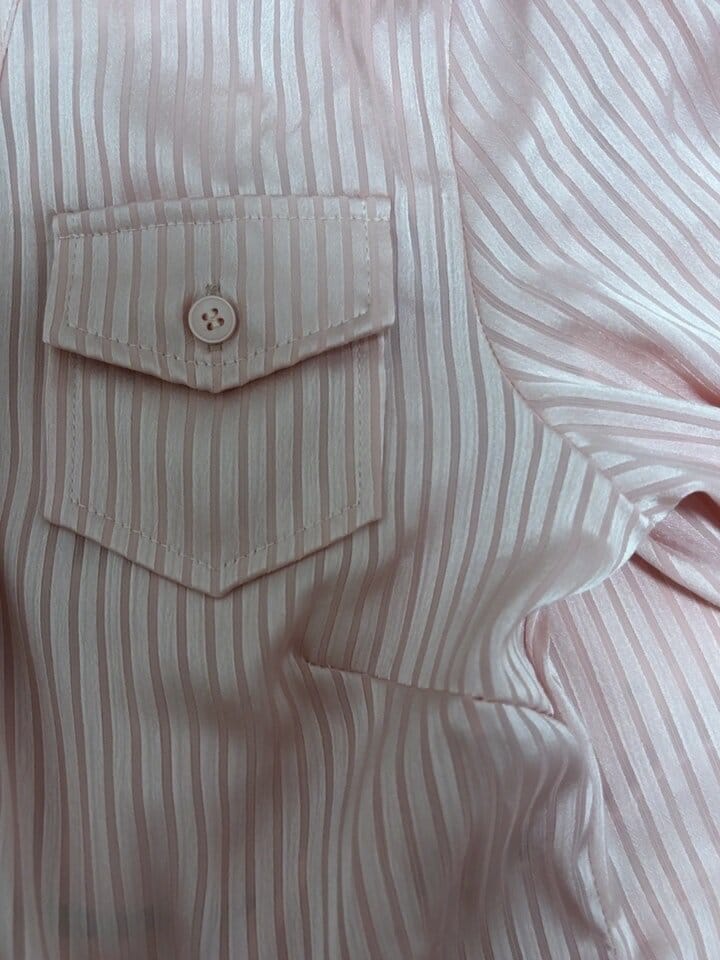 Customer photo review of VATTY™ Women's Pink Satin Striped Long-Sleeve Shirt