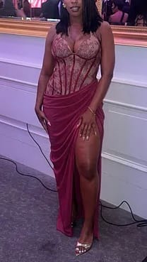 Customer photo review of The Signora Maxi Dress - Magenta Red