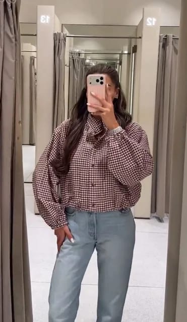 Customer photo review of Olivia Plaid Drawstring High Neck Jacket