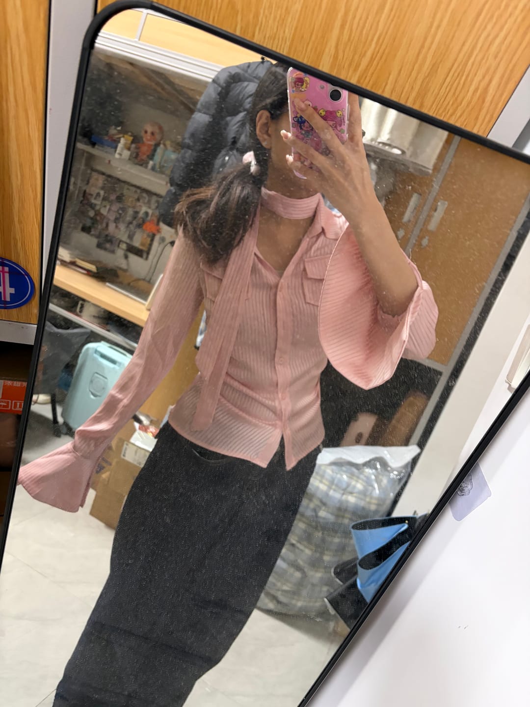 Customer photo review of VATTY™ Women's Pink Satin Striped Long-Sleeve Shirt