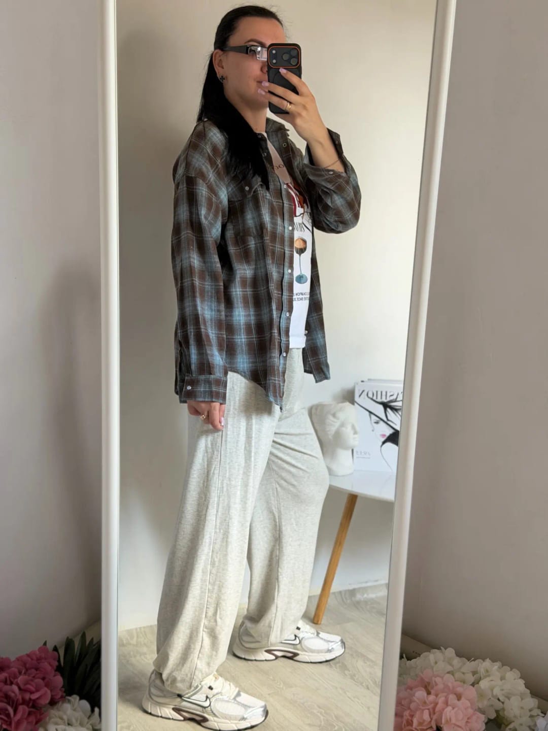 Customer photo review of Melissa Oversized Plaid Shirt