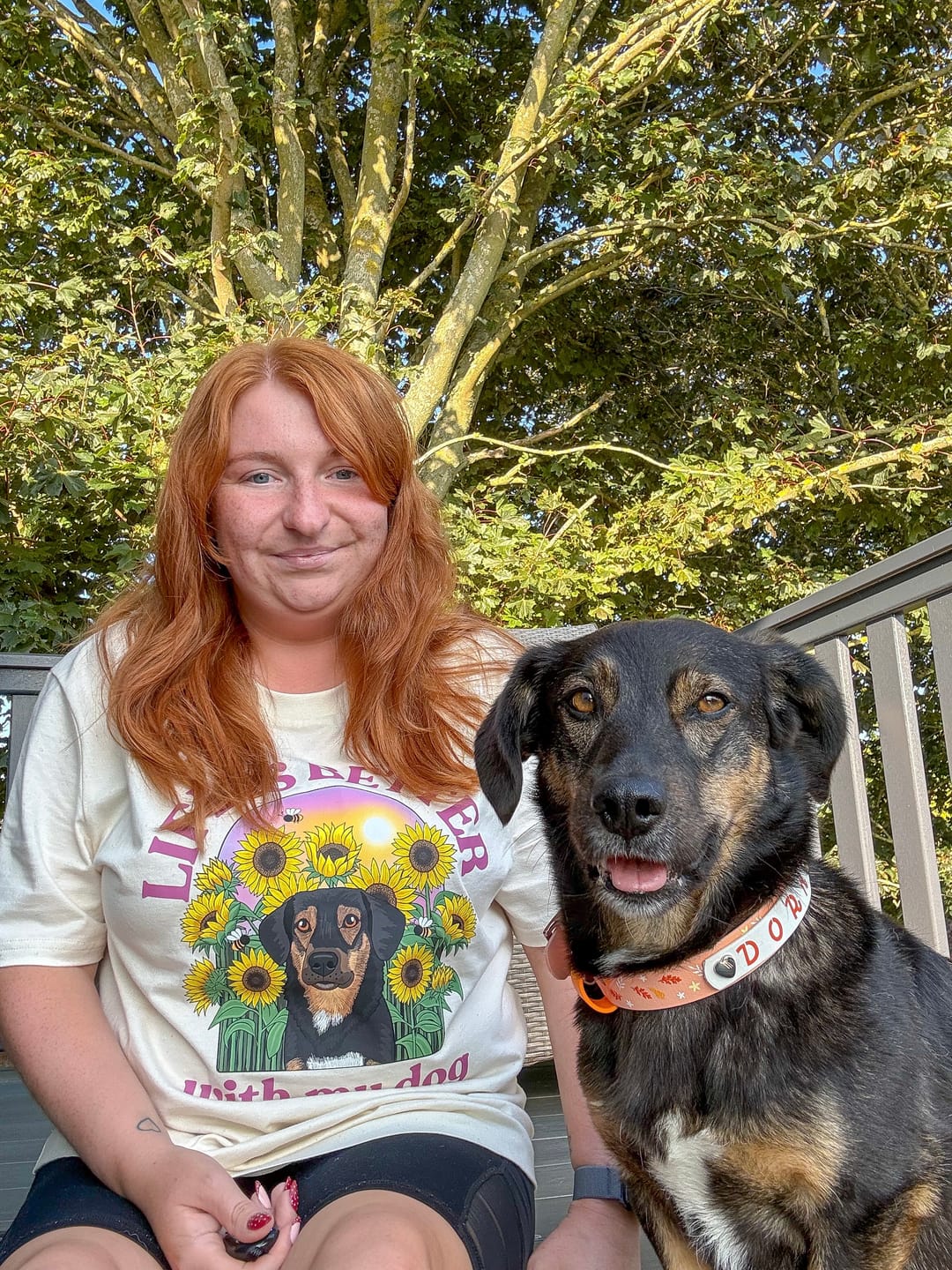 Customer photo review of Personalised Sunflower T-Shirt (front print) | Life is Better With My Dog