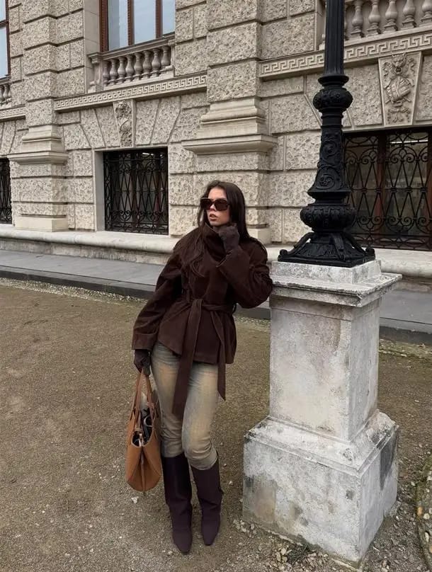 Customer photo review of Amanda Funnel Faux Suede Trench Coat