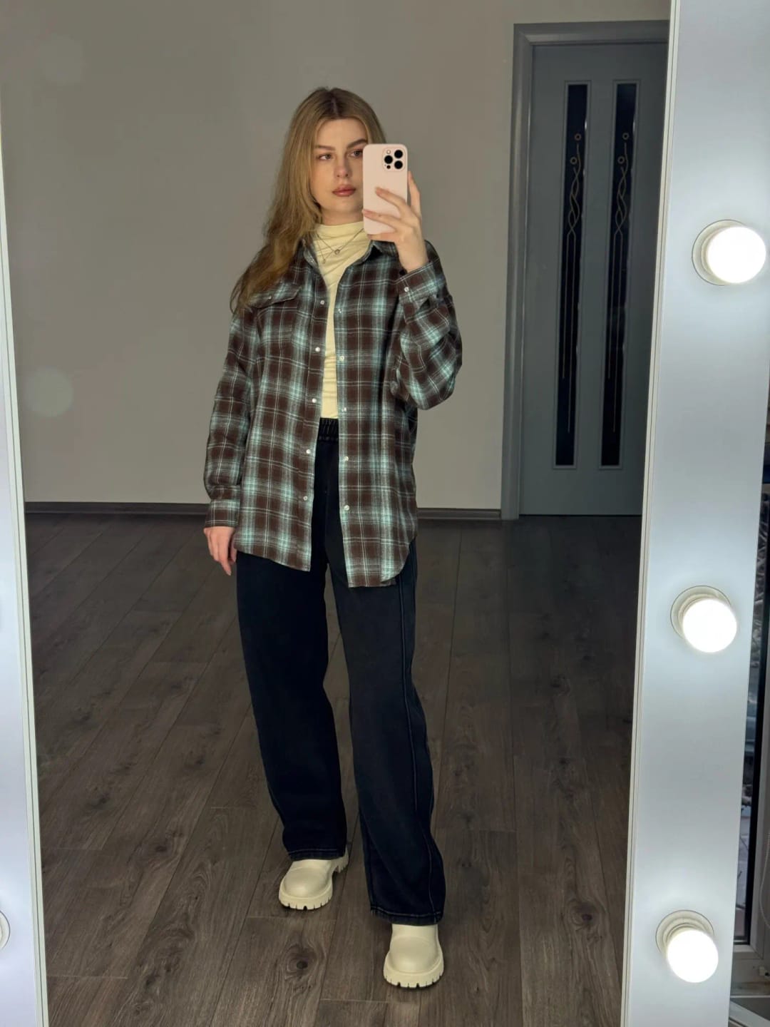 Customer photo review of Melissa Oversized Plaid Shirt
