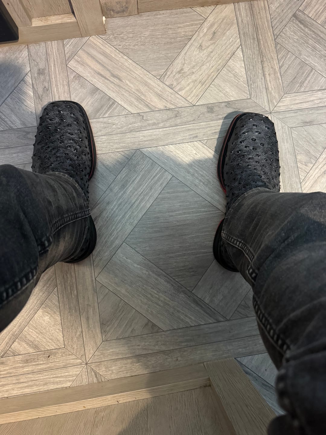 Customer photo review of Grey Ostrich Leather Boots With 3D Lightweight Sole - Composite Toe