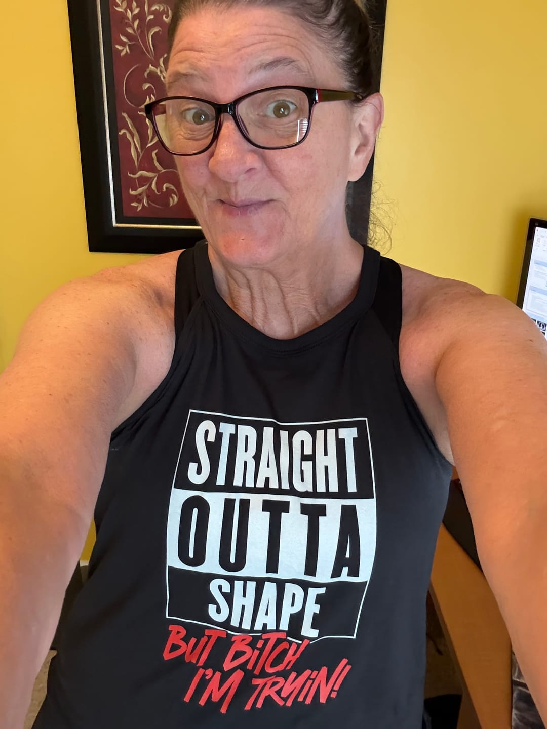 Customer photo review of Straight Out Of Shape Rocker Tank