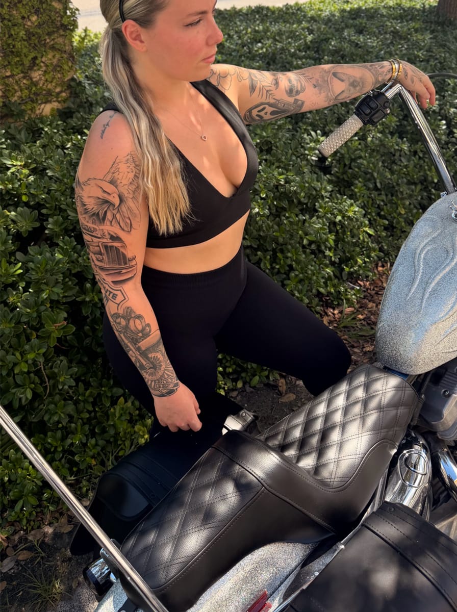 Customer photo review of Iron Born Diamond Stitch 2-Up Seat For Harley Sportster 883 Custom XL883C Black