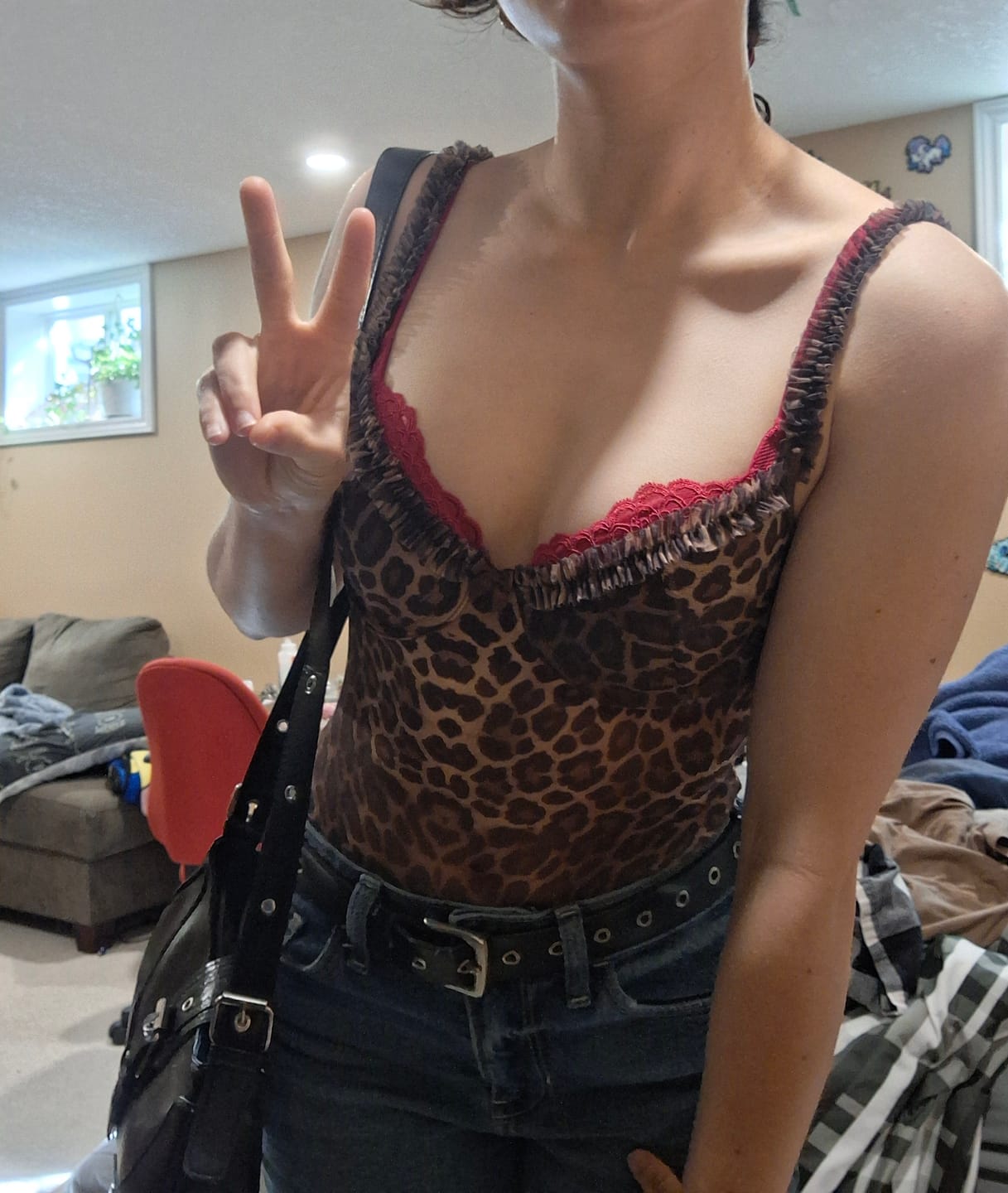 Customer photo review of Xylia Y2K Mesh Ruffle Cami Strappy Top