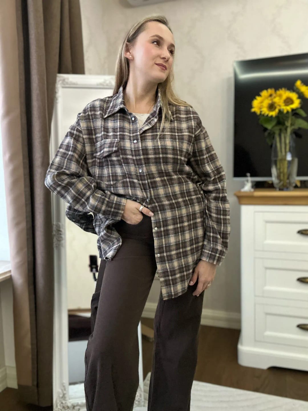 Customer photo review of Melissa Oversized Plaid Shirt