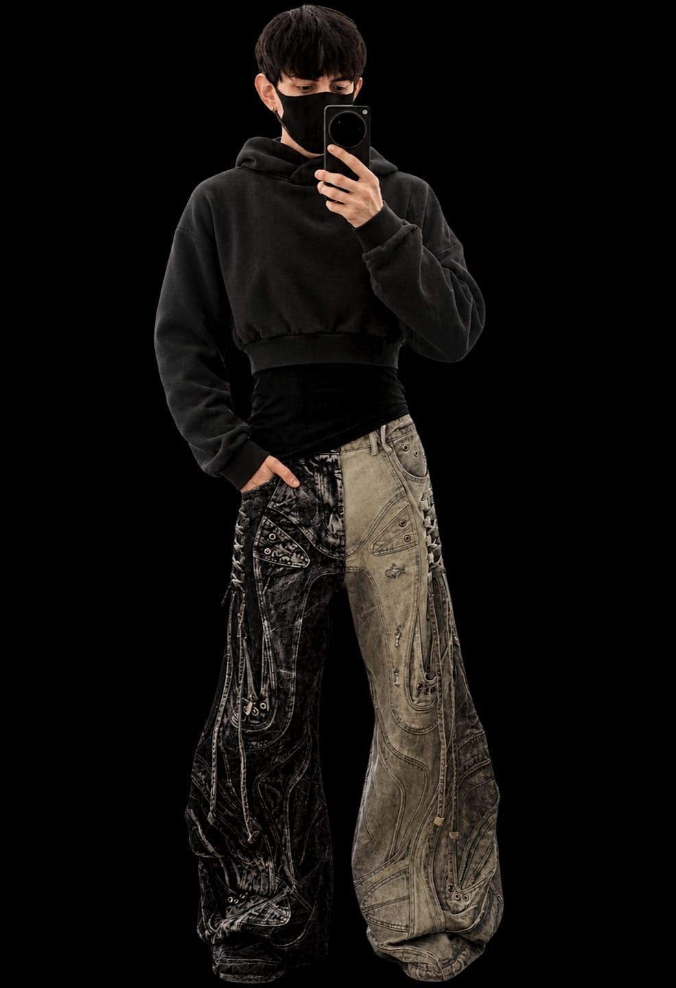 Customer photo review of Personsoul Deconstructed Flared Patchwork Denim Jeans Yin-Yang Ver. (Random Color)