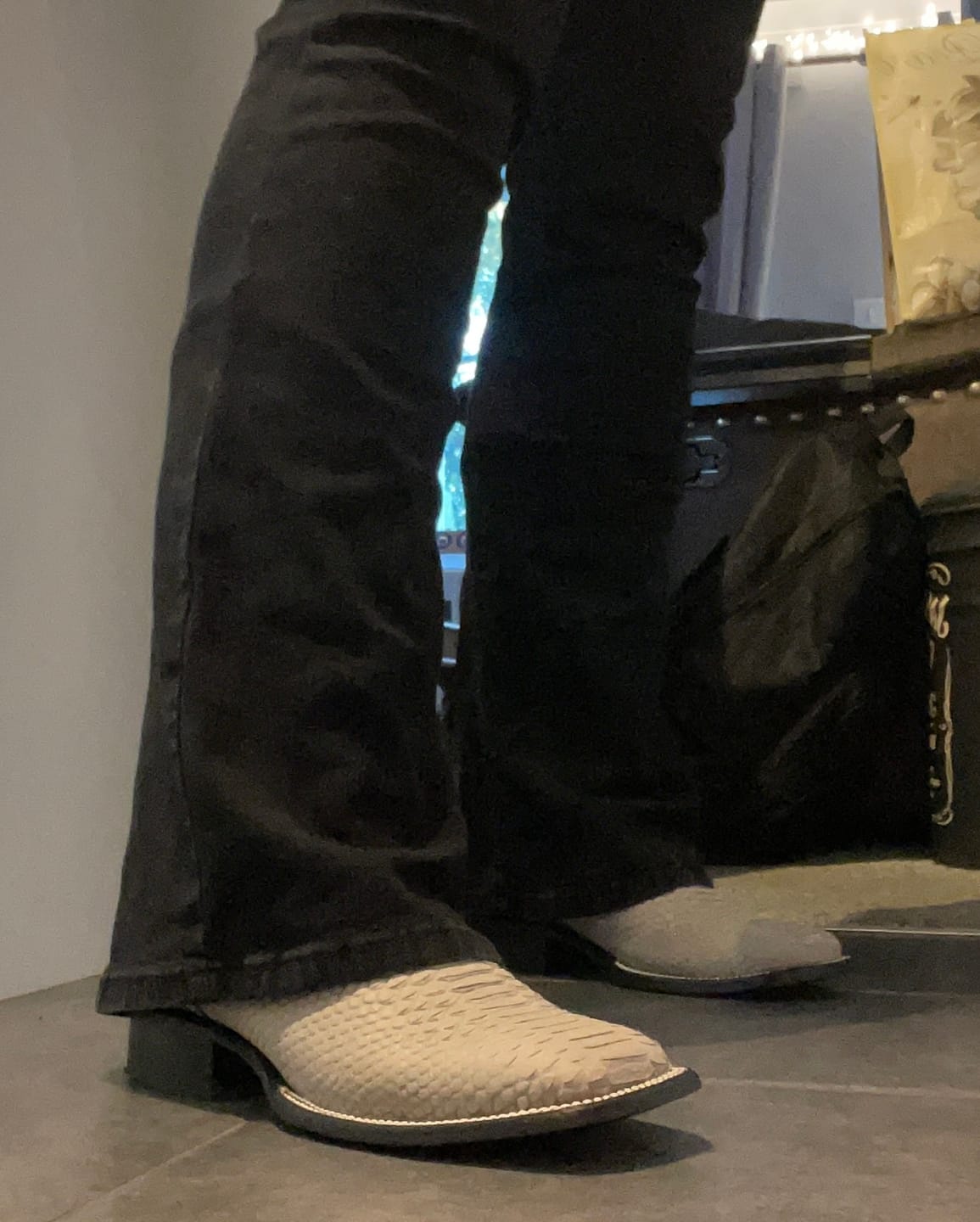 Customer photo review of Matte Light Grey Python Leather Boots - Square Toe