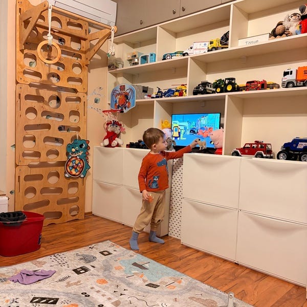 Customer photo review of Montessori Climbing Wall for Kids – Ages 2–10 with Slide, Pull-Up Bar & Rings | Wooden Indoor Playground