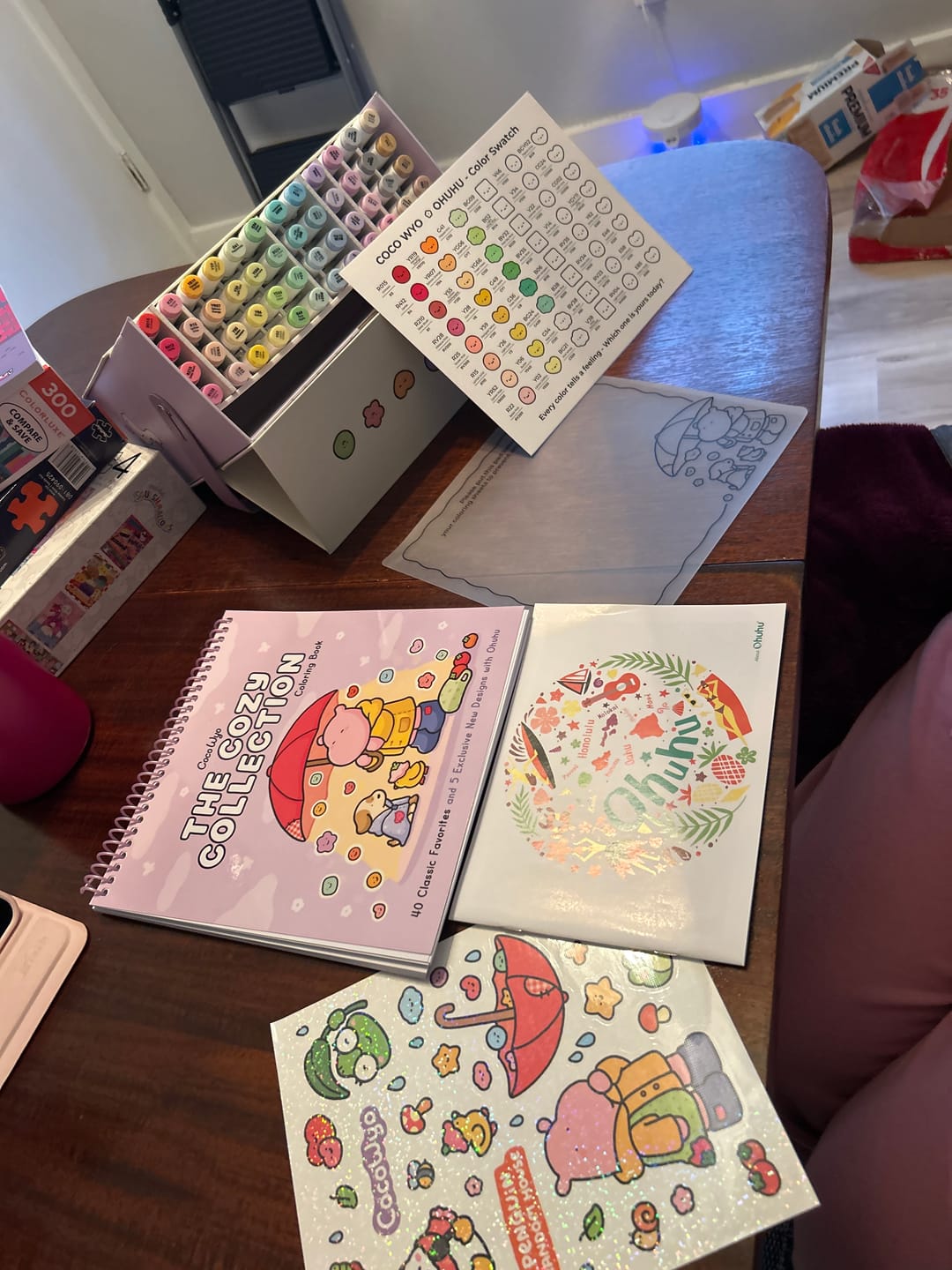 Customer photo review of Ohuhu x Coco Wyo Cozy Mood Coloring Kit, Honolulu B 48 Colors Alcohol Markers with Brush & Fine Dual Tips, Coloring Book with Mood Tracker Pages