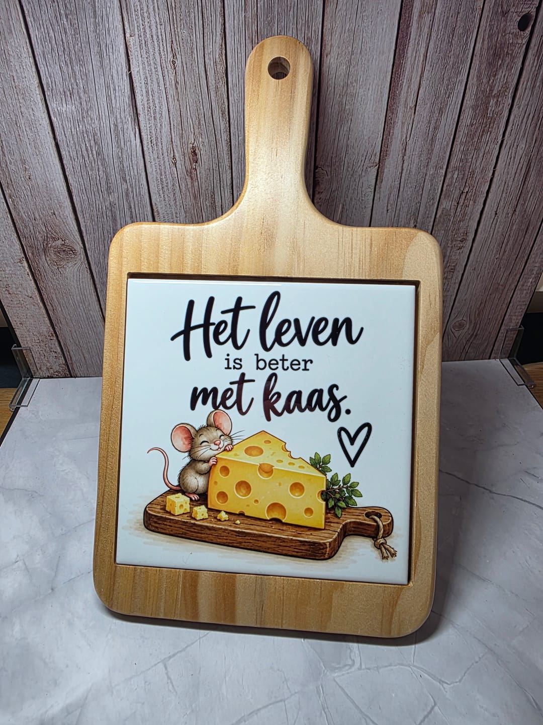 Customer photo review of Houten Kaasplank Vierkant met Keramische Tegel voor sublimatie