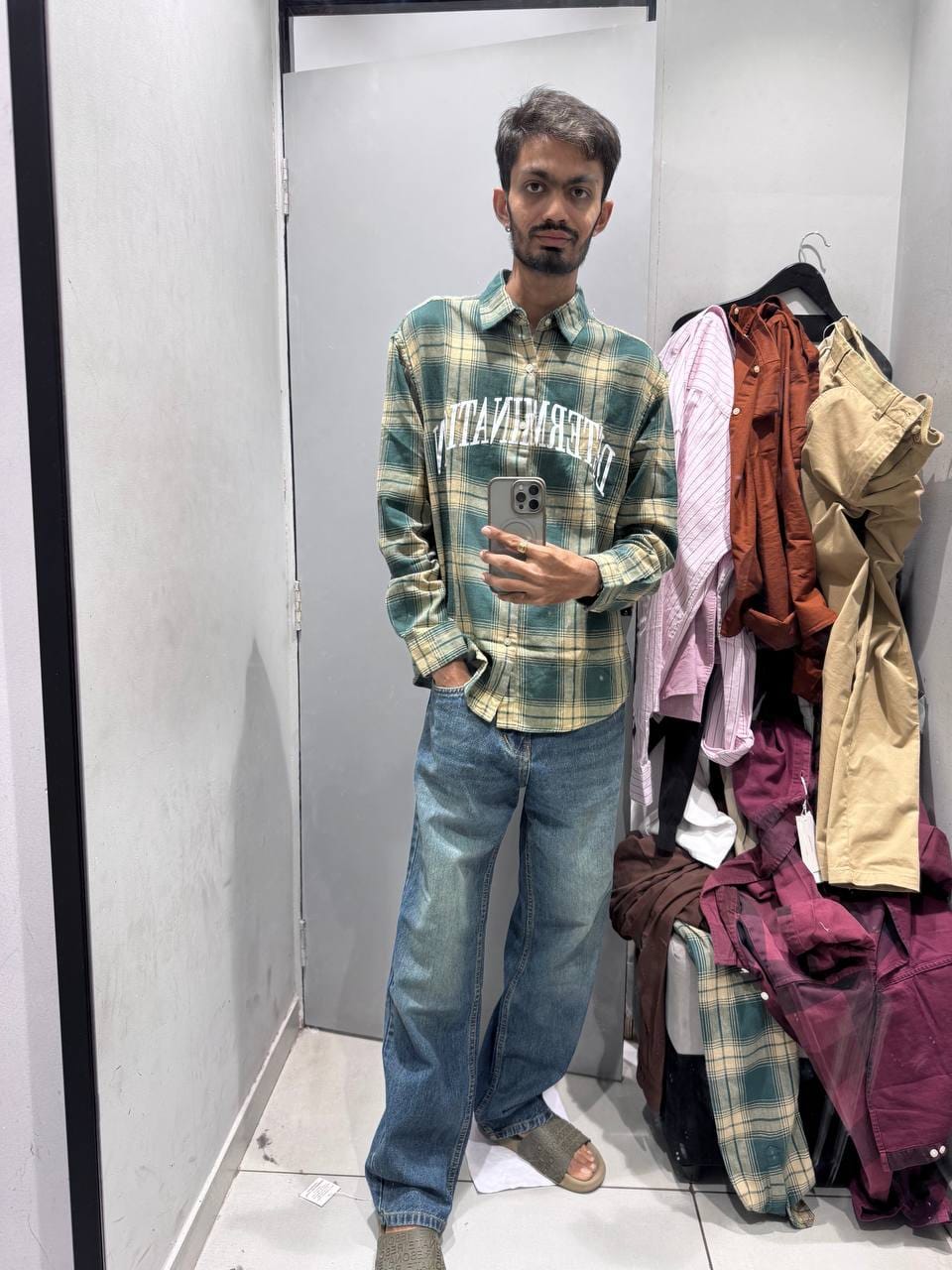 Customer photo review of Green Printed Checks Shirt 100% Cotton