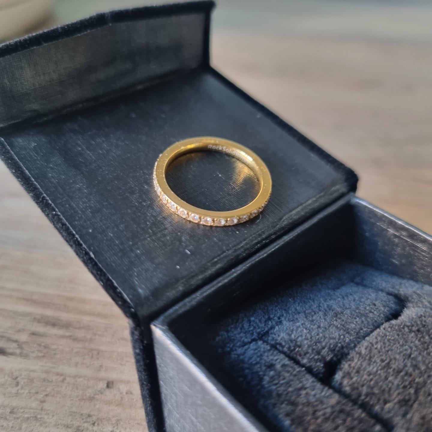 Customer photo review of 2mm Gold Full Glitz Eternity Ring | Cubic Zirconia Stacking Ring