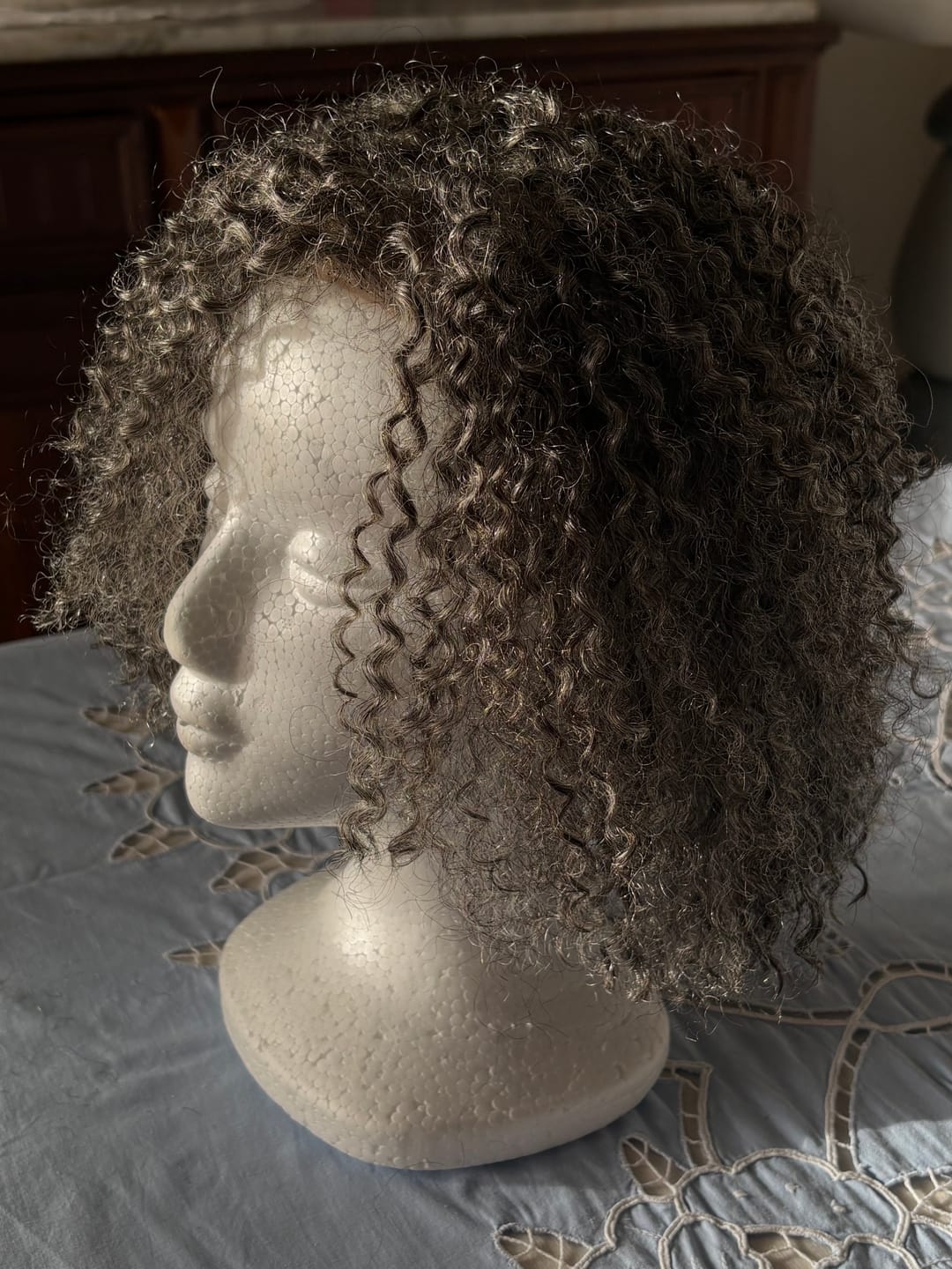 Customer photo review of Luvwin 5x5 Lace Salt And Pepper Short Spiral Curl Wig