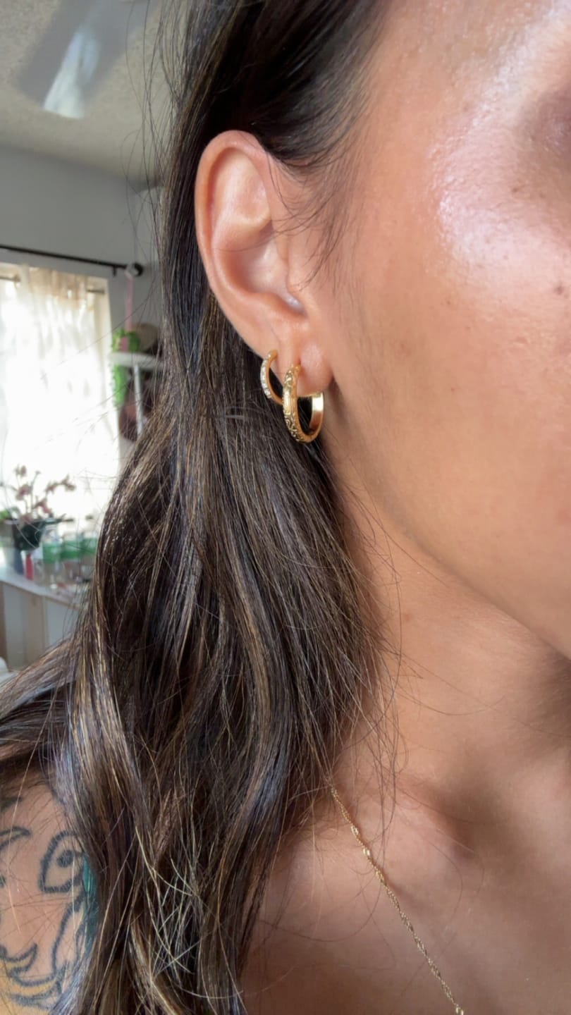 Customer photo review of Plum Blossom Happiness Hoop Earring
