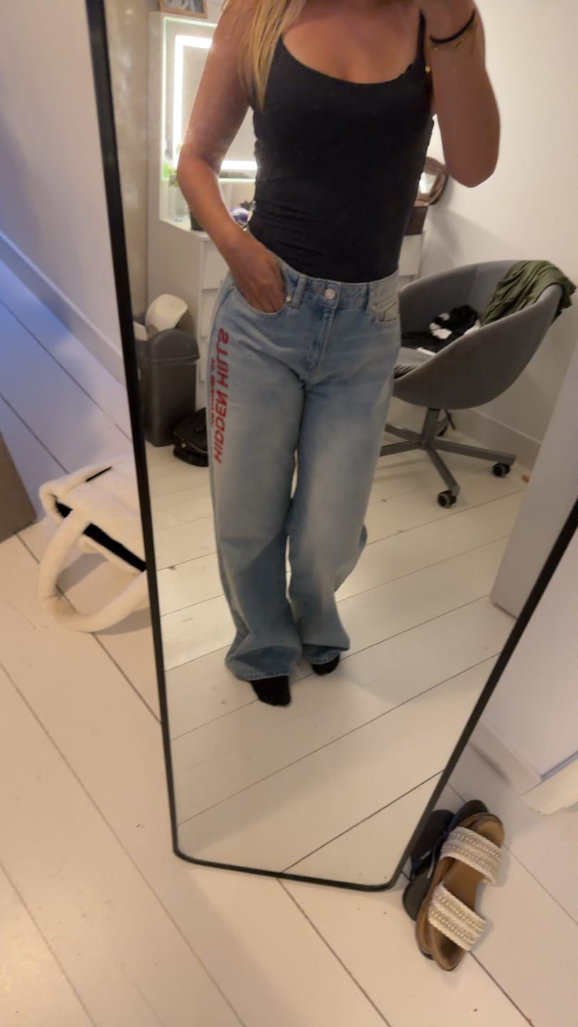 Customer photo review of RED EMBROIDERED LOGO JEANS