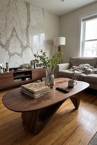 Customer photo review of Unique Solid Wood Coffee Table with Artistic Design and Natural Finish