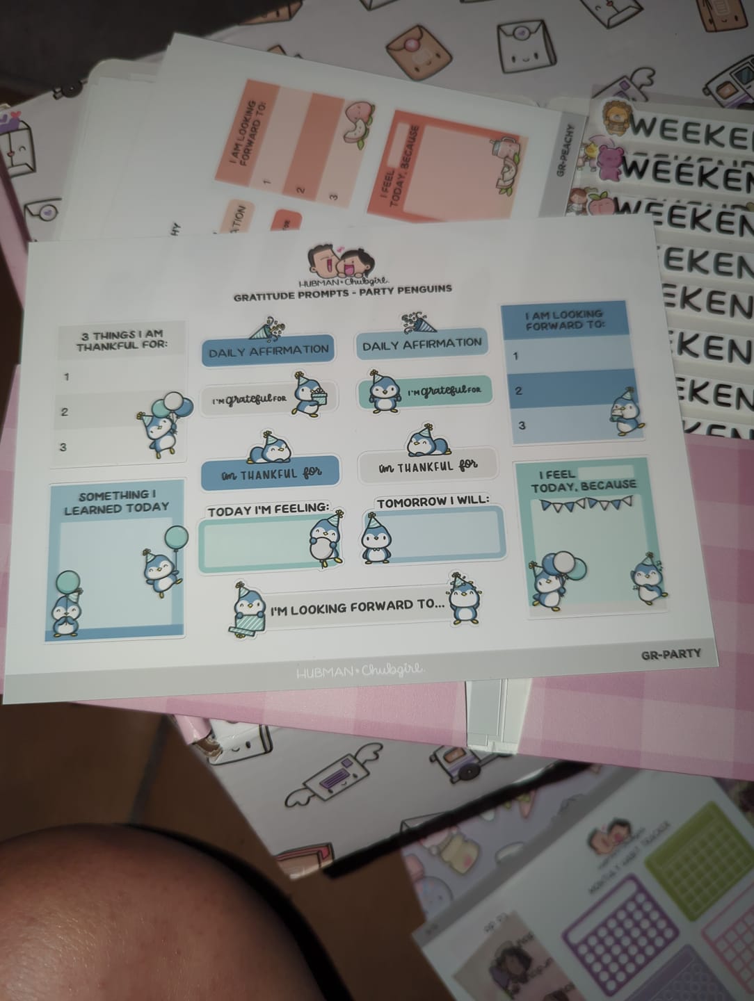 Customer photo review of Sticker Sheet - Gratitude Prompts Party Penguins Theme