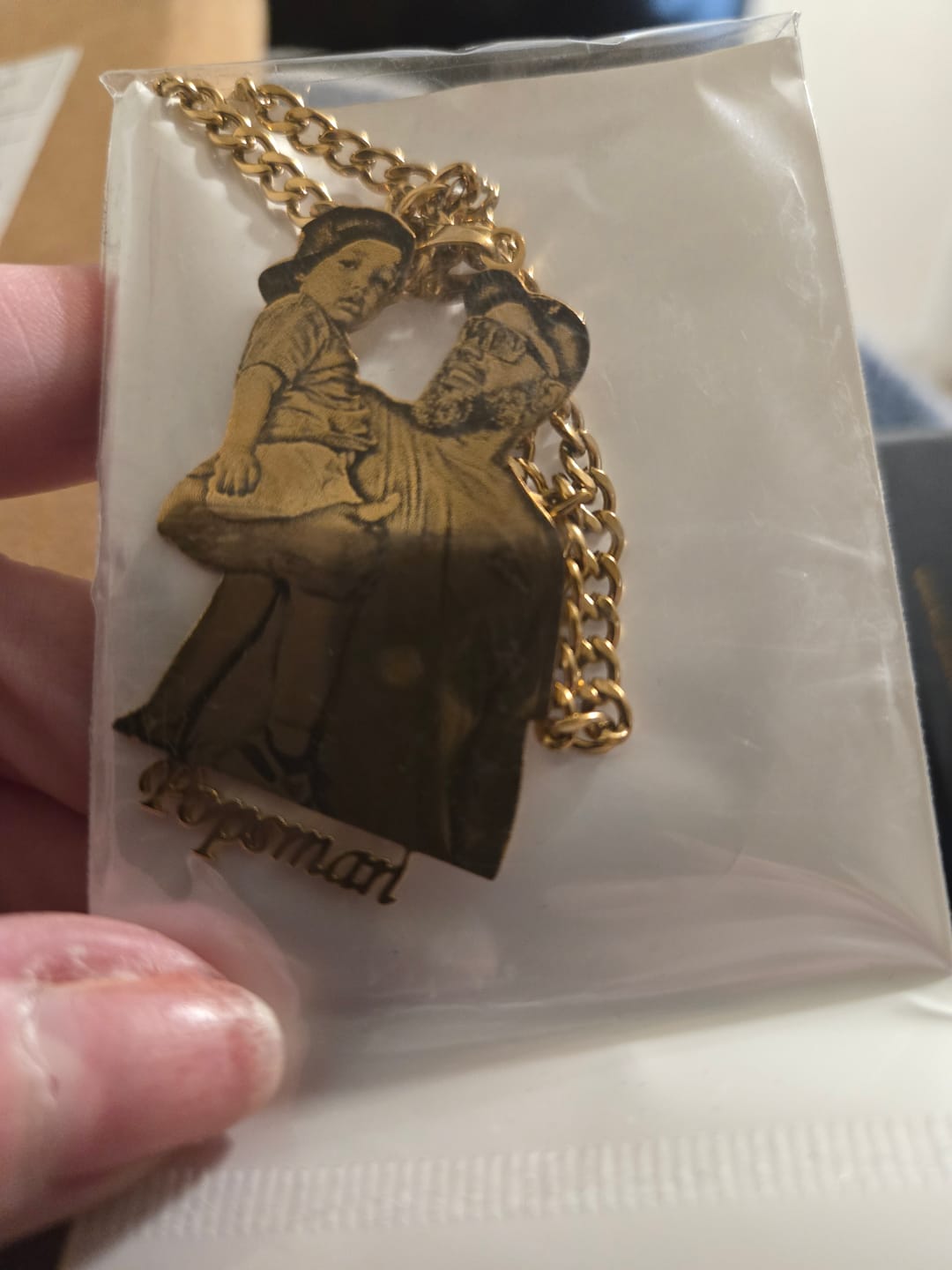 Customer photo review of Custom Photo Engraved Pendant Necklace