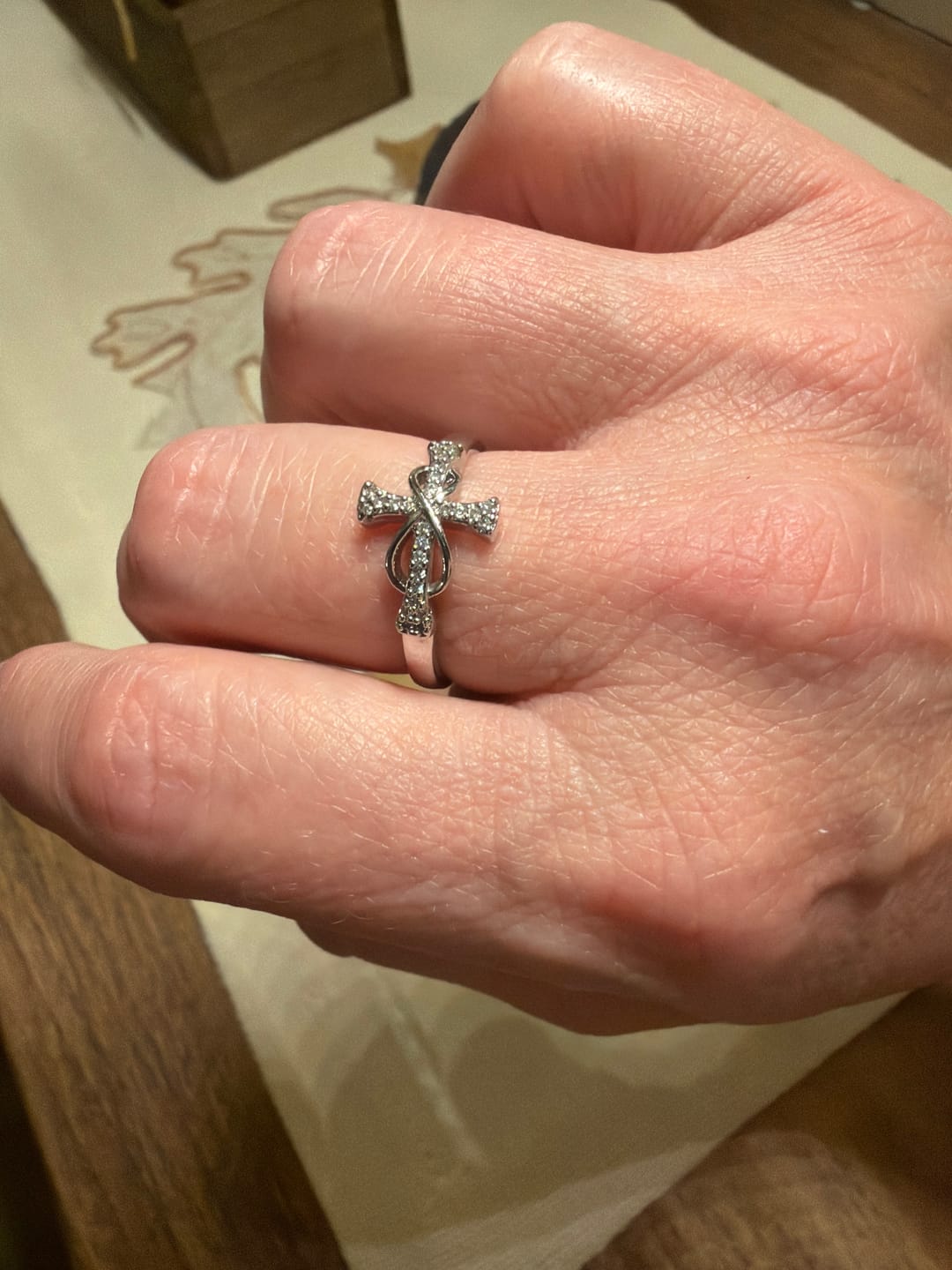 Customer photo review of FREE Today: Golden/Silver Mobius Cross Ring: Carry His Grace in Daily Wear