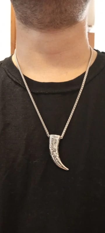Customer photo review of Viking Fenrir Wolf Tooth Pendant Necklace - Instinct