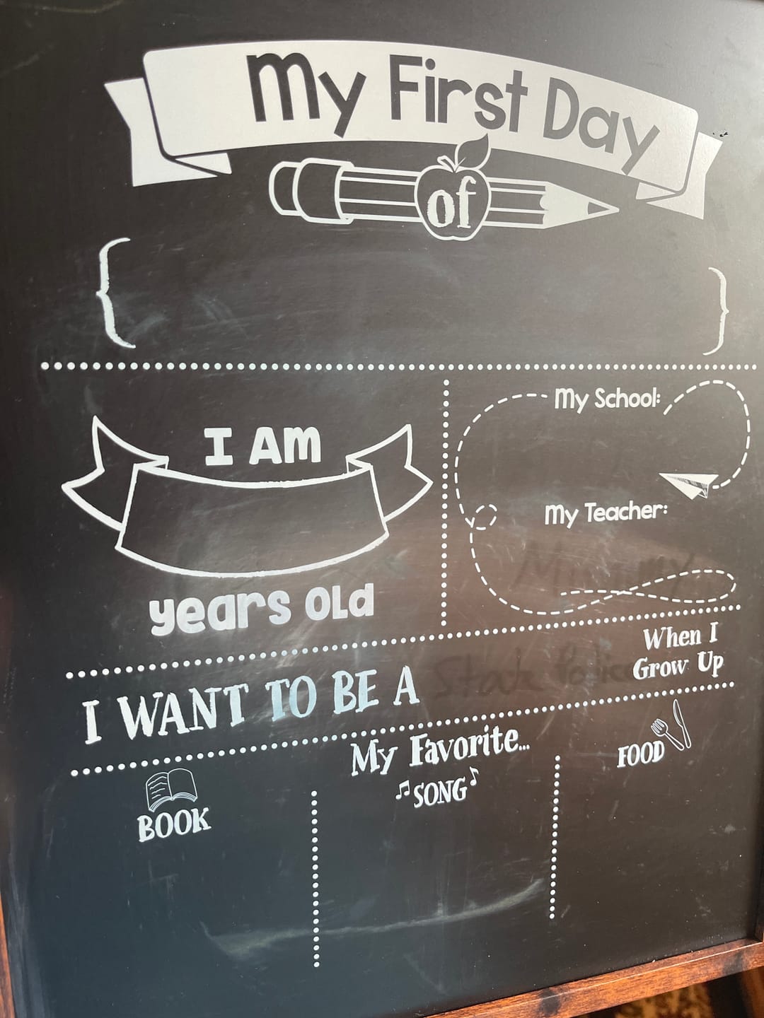 Customer photo review of My First and Last Day Double-Sided Chalkboard Kit, Rustic Frame with 2 Chalk Markers Included