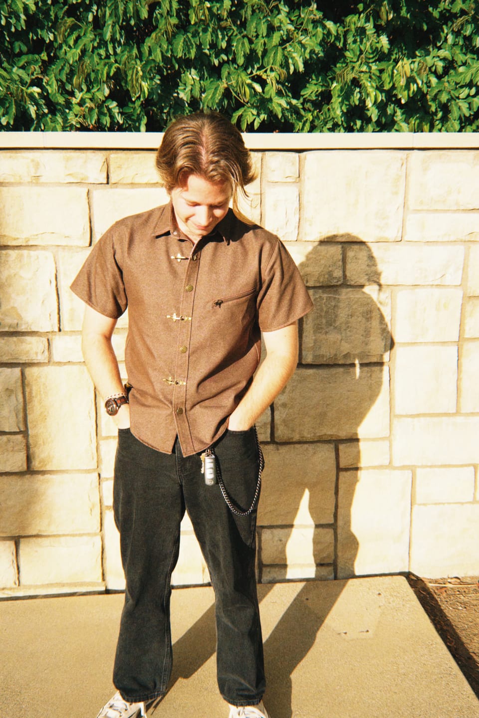 Customer photo review of Denim Work Shirt with Hook Buttons & Ethnic Pattern Inner Detail