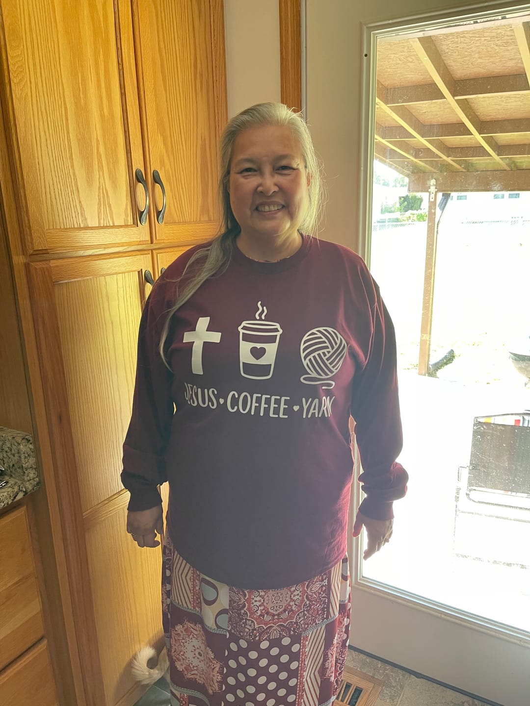 Customer photo review of Jesus, Coffee and Yarn Long Sleeve T-shirt