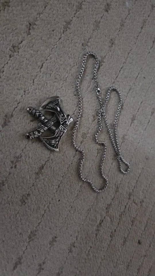 Customer photo review of Viking Double Axe Pendant Necklace - Courage