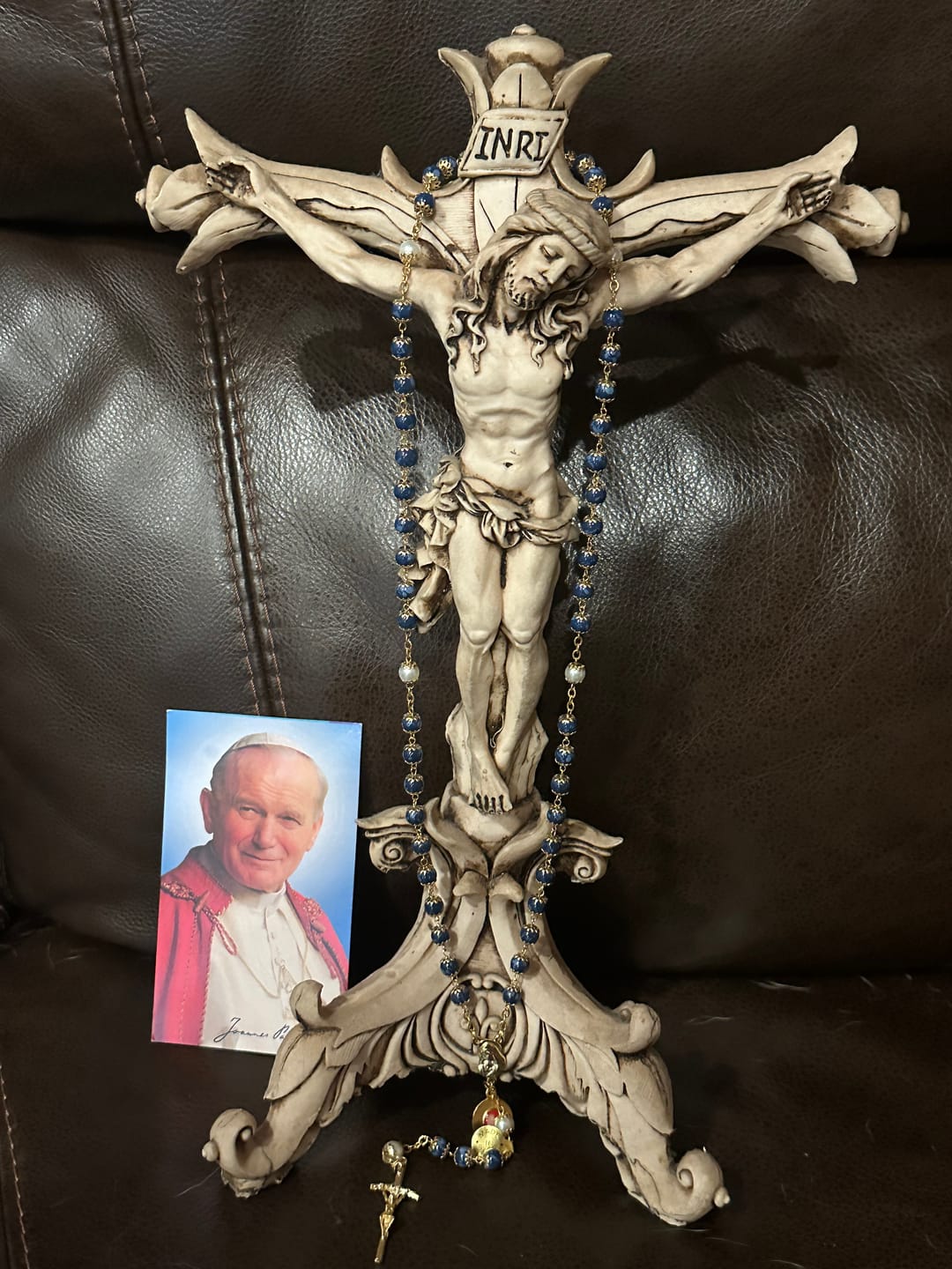 Customer photo review of Blessed Rosary – St John Paul II – Relic Ex Indumentis – Blue
