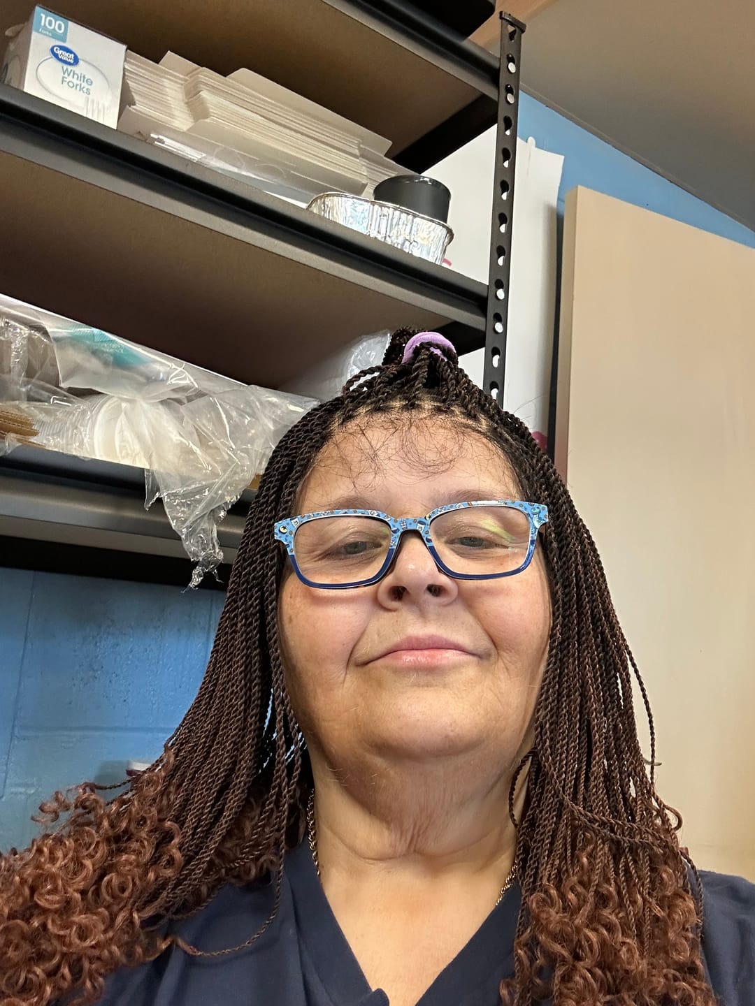 Customer photo review of Tina - Senegalese Mini Twist Braided Wig 14" Full Hand-tied Swiss HD Lace With Curly Ends - Human Baby Hair