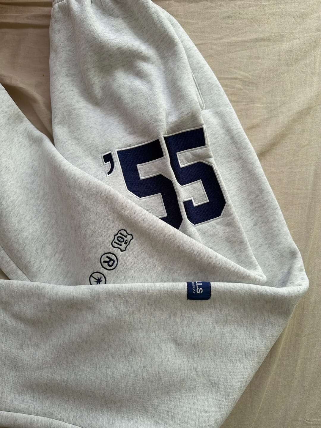 Customer photo review of '55 EMBROIDERY STRAIGHT LEG SWEATPANTS LIGHT GREY