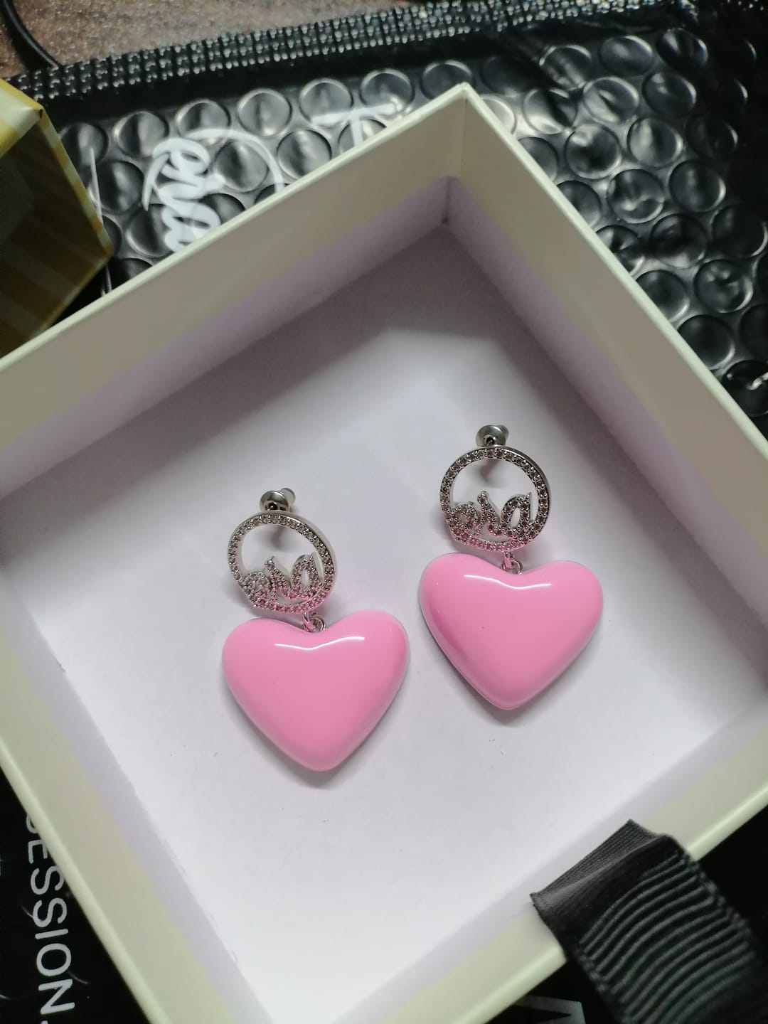 Customer photo review of Pink Era Adore Silver Earrings