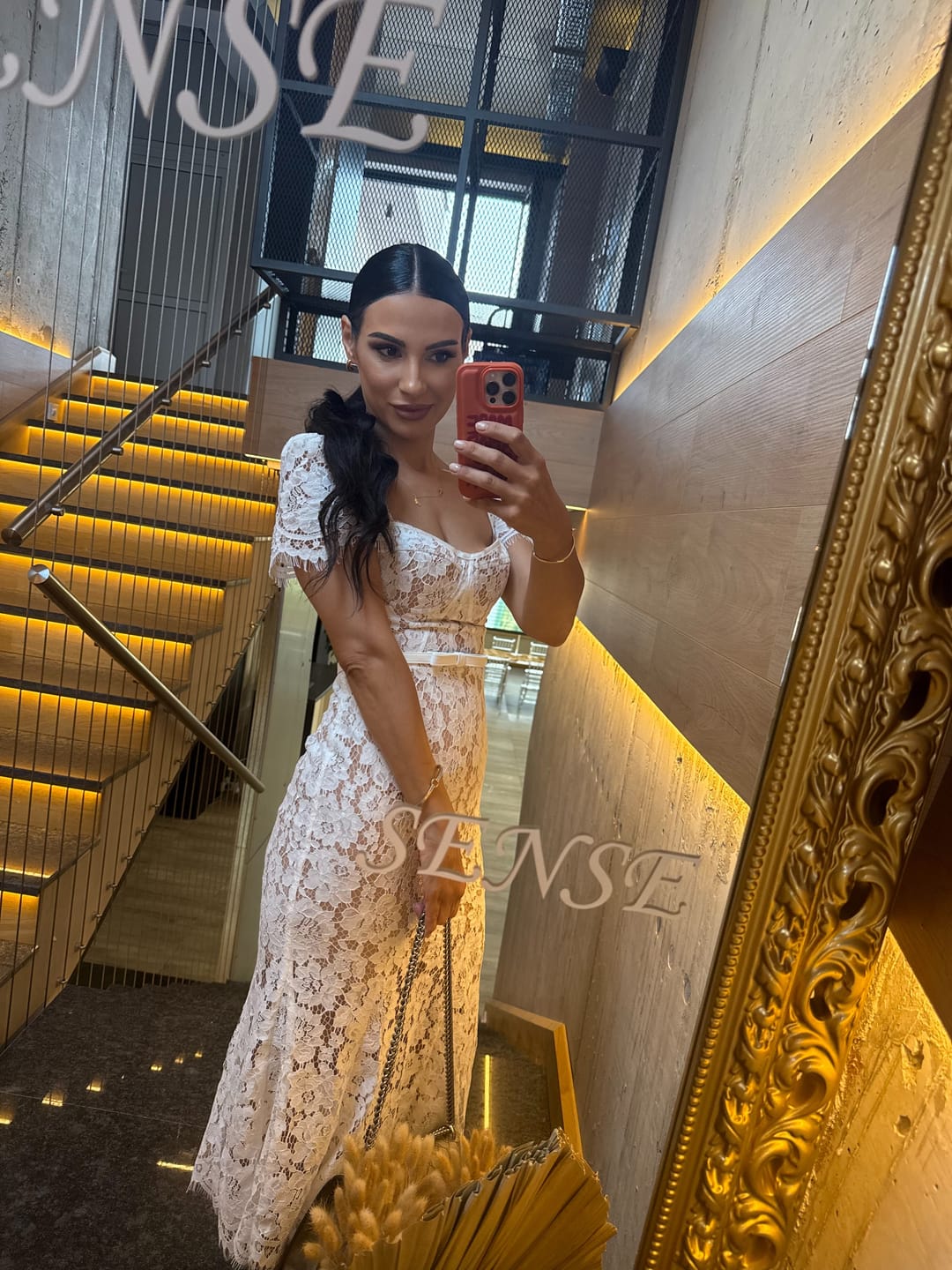 Customer photo review of Short Sleeved Lace Dress With Delicate Matching Waist Belt - White
