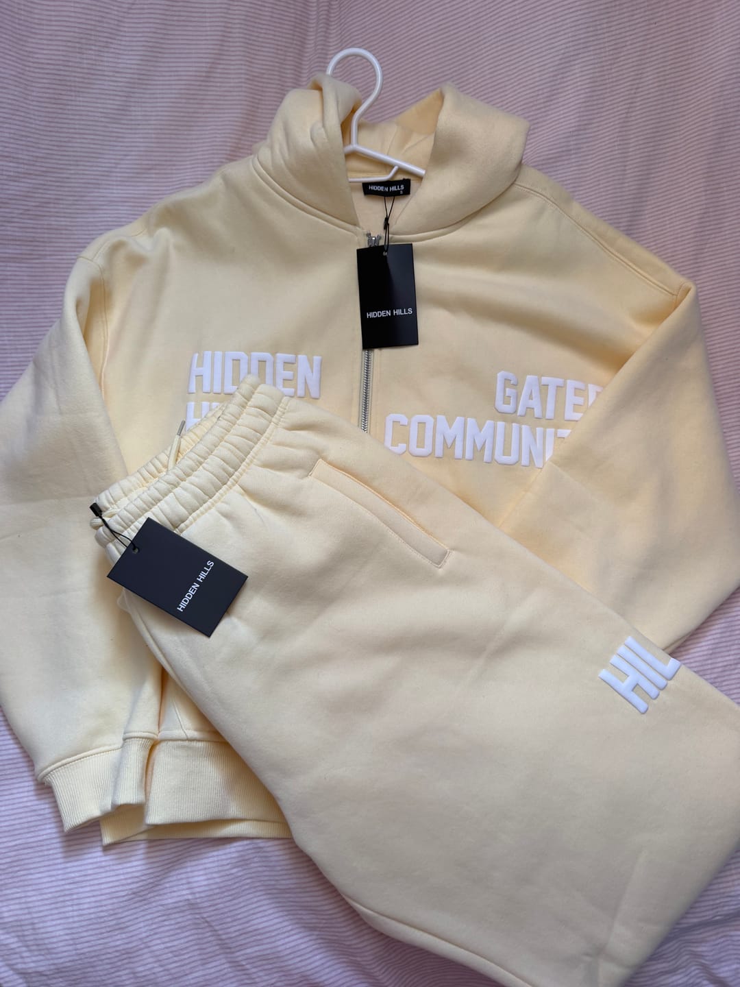 Customer photo review of GATED COMMUNITY STRAIGHT LEG SWEATPANTS BUTTER YELLOW